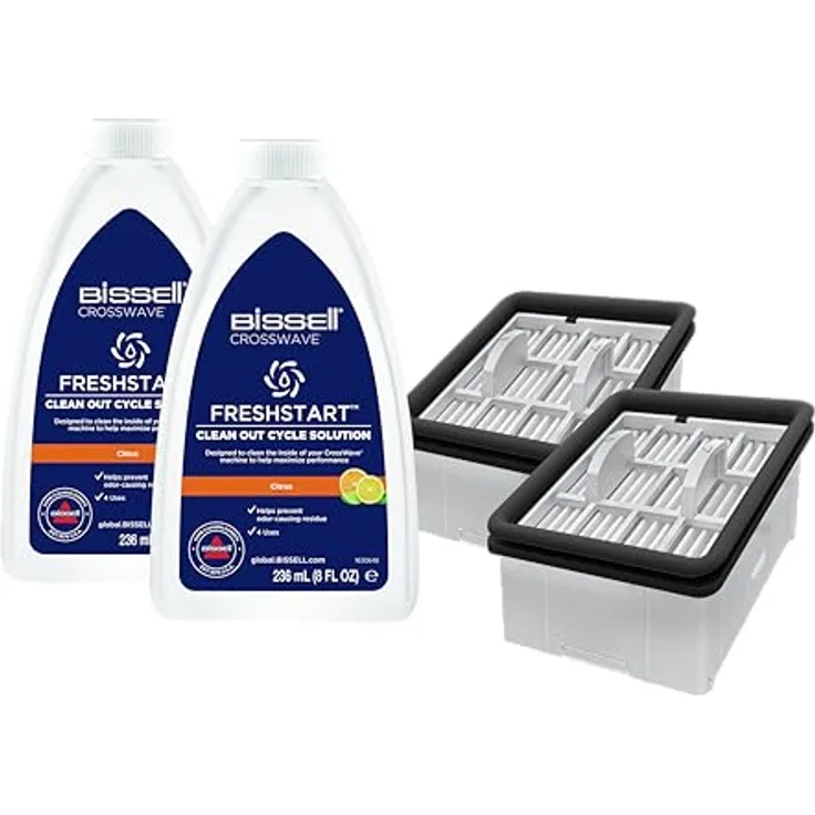 Bissell BISSELL FreshStart Set, 2 × FreshStart Cycle-Reinigungsmittel & 2 × FreshStart Filter, Für CrossWave OmniForce, OmniForce Edge, OmniFind Modelle 3912, 3999, 4000, 4006, 4007, 4008, 4017, 4087