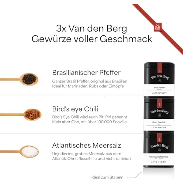 LARS NYSØM Gewürzmühlen & Gewürze Geschenkset - Salz & Pfeffermühlen Set mit Chilimühle & 3 Gewürzdosen - Brown/Beige/Black – Bild 5