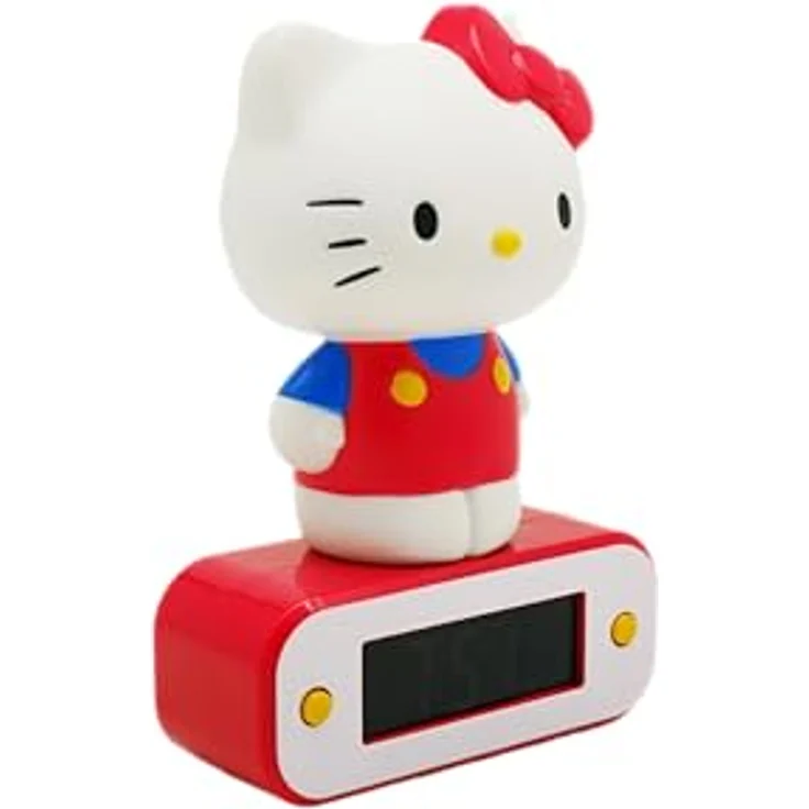 TEKNOFUN Kitty Wecker mit 3D-Figur, beleuchtet in Rot, digitale Anzeige von Uhrzeit und Temperatur – Bild 5