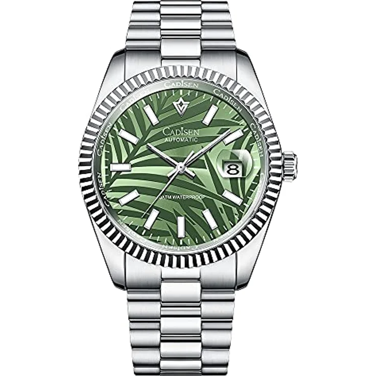 CADISEN Automatik Uhr Herren Mechanische Uhr, Präzises Automatikwerk, Saphirglas, Edelstahlarmband, Wasserdicht bis 100 m, Grün – Bild 1