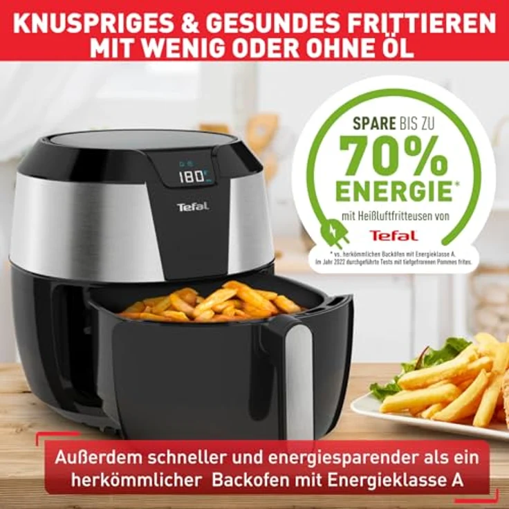 Tefal EY701D Easy Fry XXL Heißluftfritteuse 1700 Watt, Fassungsvermögen: 1,6 kg, Timer, 8 automatische Menüs Schwarz-Edelstahl – Bild 4