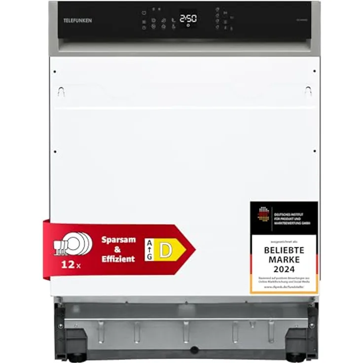 Telefunken GET6012DI, teilintegrierbarer Geschirrspüler 60 cm mit 12 Maßgedecken, 6 Programmen, AquaStop und leiser Betriebslautstärke von 45 dB