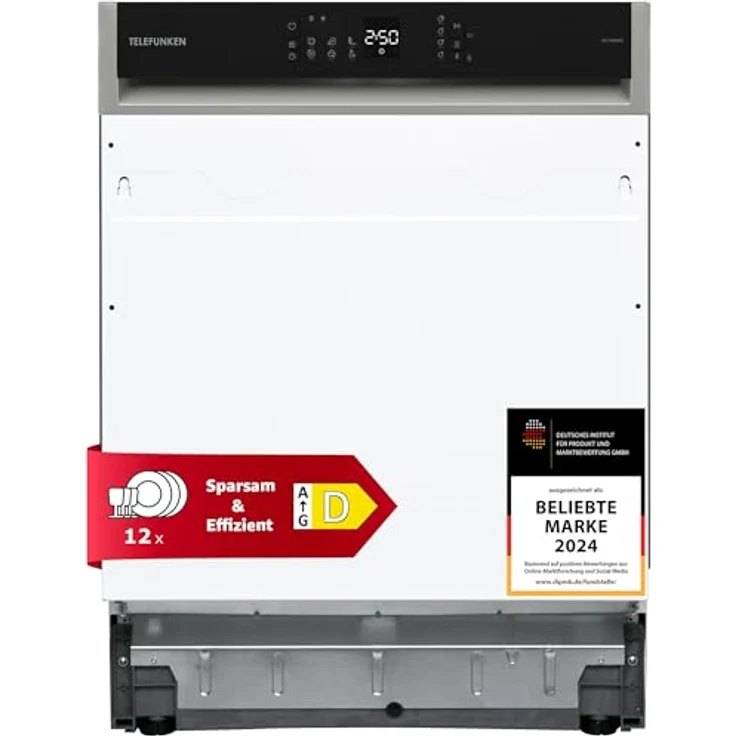 Telefunken GET6012DI, teilintegrierbarer Geschirrspüler 60 cm mit 12 Maßgedecken, 6 Programmen, AquaStop und leiser Betriebslautstärke von 45 dB – Bild 1
