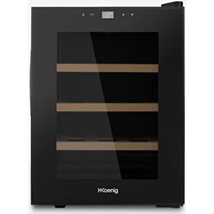 H.Koenig AGE12 12 Flaschen, 31 L, Einstellbare Temperatur von 11°C bis 18°C, Touchscreen-Bedienfeld, Niedriger Geräuschpegel, Schwarz