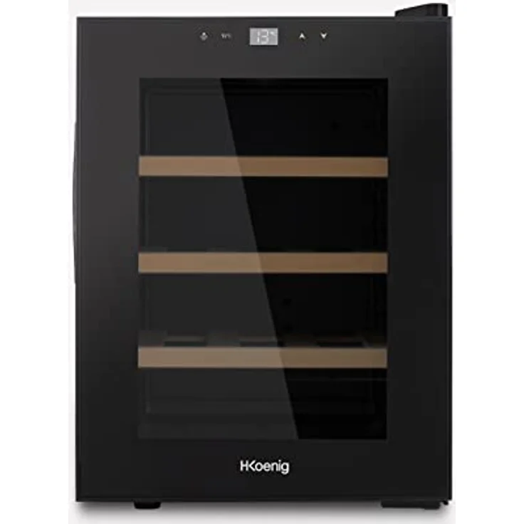 H.Koenig AGE12 12 Flaschen, 31 L, Einstellbare Temperatur von 11°C bis 18°C, Touchscreen-Bedienfeld, Niedriger Geräuschpegel, Schwarz – Bild 1
