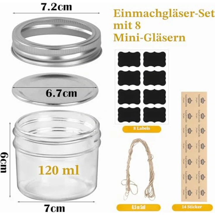 Withosent 120ml Marmeladengläser, 8er Set mit geteilt Schraubdeckel, luftdicht, BPA-frei, für Marmelade, Gelee, Joghurt und mehr – Bild 2