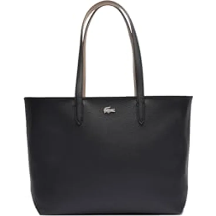 Lacoste Shopper Anna - Shopper 35 cm (noir krema) - Elegant und praktisch, geräumiges Hauptfach, metallenes Lacoste-Krokodil