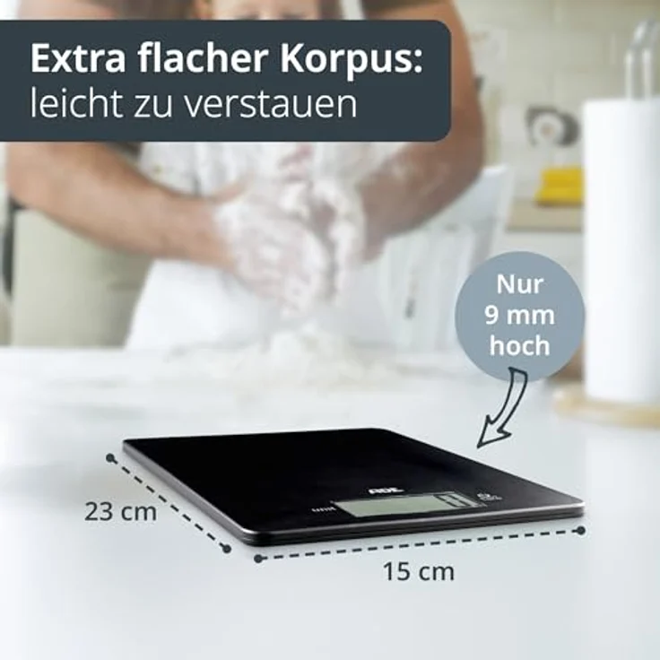 ADE Digitale Küchenwaage KE 1800-4 Leonie (Elektronische Waage für Küche und Haushalt, extrem flach, präzises Wiegen bis 5 kg, Zuwiegefunktion) schwarz – Bild 5