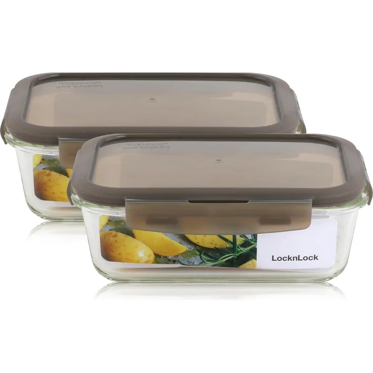 iSi LocknLock Oven Glass LLG445G Frischhaltedose 1L - Borosilikatglas (2er Pack) - Rechteckig, stapelbar, grauer Deckel, BPA-frei