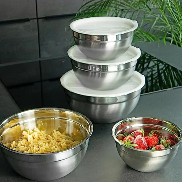 INTIRILIFE 5-teiliges Schüssel Set Rührschüsseln mit Deckeln aus Edelstahl - Salatschüssel Servierschüssel stapelbar spülmaschinengeeignet – Bild 4