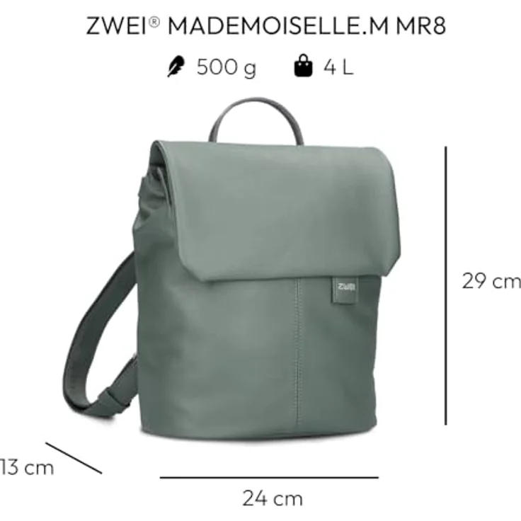 Zwei Mademoiselle.M City Rucksack, 29 cm, grün, 100% Polyurethan, Eucalyptus Design – Bild 2