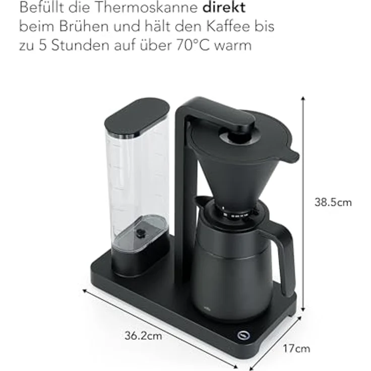 Wilfa PERFORMANCE THERMO Filterkaffeemaschine - 1600W – 1.25L Wassertank - Thermoskanne - doppelwandiger Filterhalter - anpassbare Durchlaufgeschwindigkeit - Tropfstopp & Auto-Abschaltung (schwarz) – Bild 3