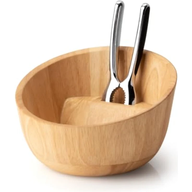 Continenta Nussschale mit Nussknacker, Gummibaumholz, Ø 19,5 cm, natürliches Holzdesign – Bild 1