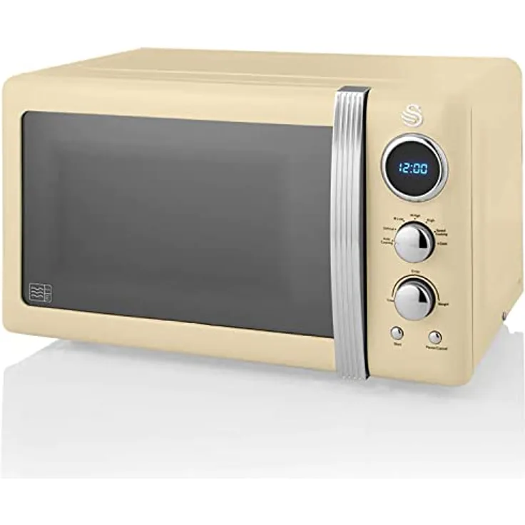 Swan Retro SM22030CNEU Digital Mikrowelle 20L, 5 Leistungsstufen, Auftaufunktion, 60 Minuten Timer, Tür mit Spiegeleffekt, 27cm Drehteller, Vintage Design, Creme, 800W