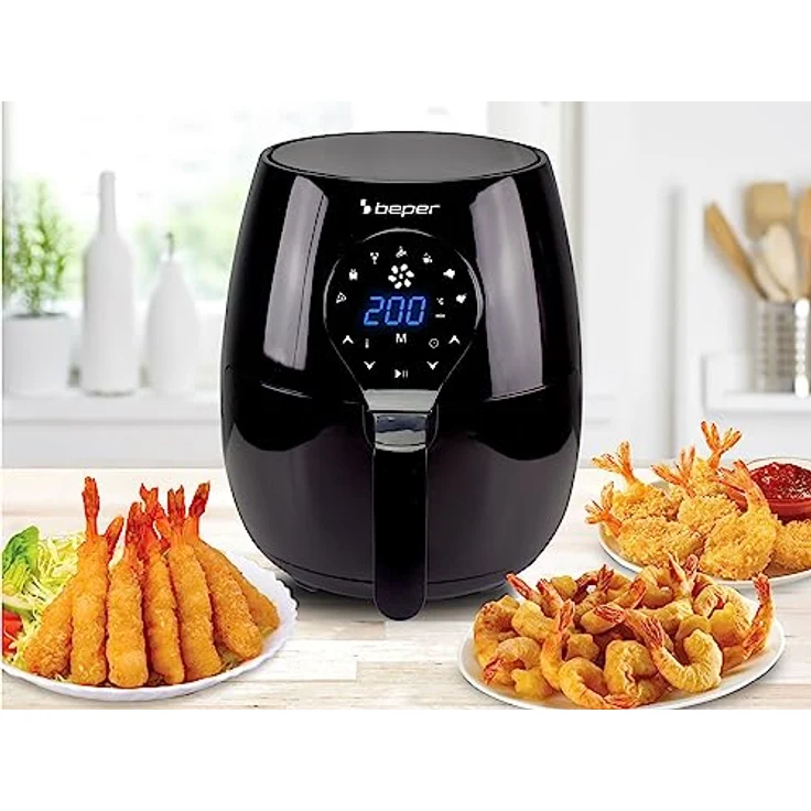 Beper P101FRI050 Heißluftfritteuse, 1450 Watt, 5 Liter, Thermostat bis 200 °C, Timer, Display, Kunststoff, schwarz – Bild 10
