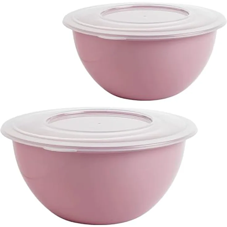 2friends SUSTANIA Schüssel Modell Pink 5L, 2er Set - BPA-freie Rühr- und Salatschüssel in Pastellrosa, Ø 28 cm, mit Deckel