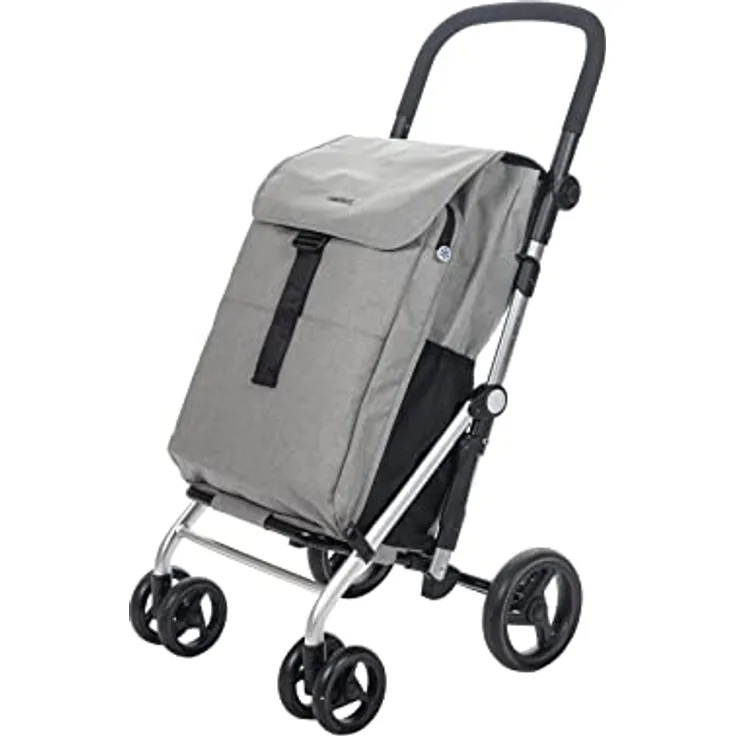 Carlett Einkaufstrolley mit 4 Rädern | Lett470 CLASSIC family | Zusammenklappbarer Einkaufswagen mit großer Tasche 32kg, 64L Einkaufstasche, 10,5L Thermotasche und Rückfach, Grau
