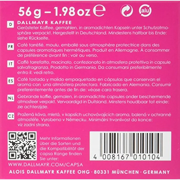 Dallmayr Capsa Espresso Barista, Nespresso Kompatibel Kapsel, Kaffeekapsel, Espressokapsel, Röstkaffee, Kaffee, 10 Kapseln, 56 g – Bild 4