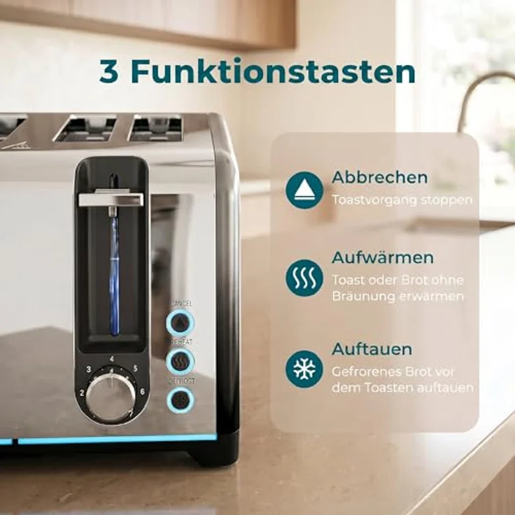 HOMCOM 4-Scheiben-Toaster, 7 Bräunungsstufen, Auftauen, Aufwärmen, Abbruchfunktion, schwarz – Bild 5