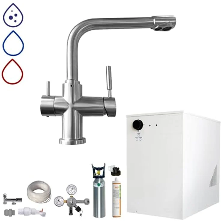 BieTal® Wassersprudler Untertisch Tafelwasseranlage BT-30U mit Kühlung, Wasserrfilter, 3-Wege L Hahn und 2 KG CO2 Komplettset – Bild 1