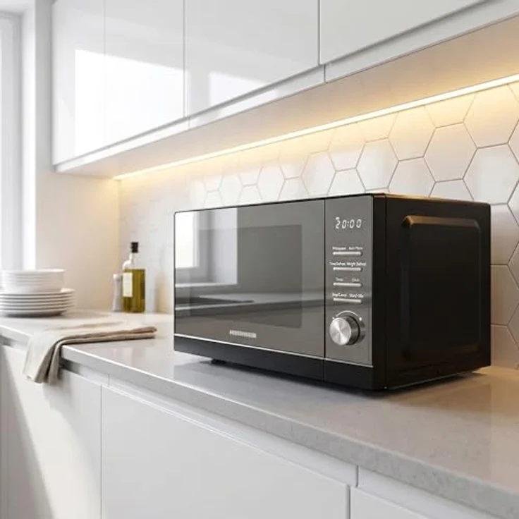 Heinner HMW-MD25DMRBK, Solo-Mikrowelle mit 25 l, 800 W, LED-Display, schwarzes Design – Bild 8