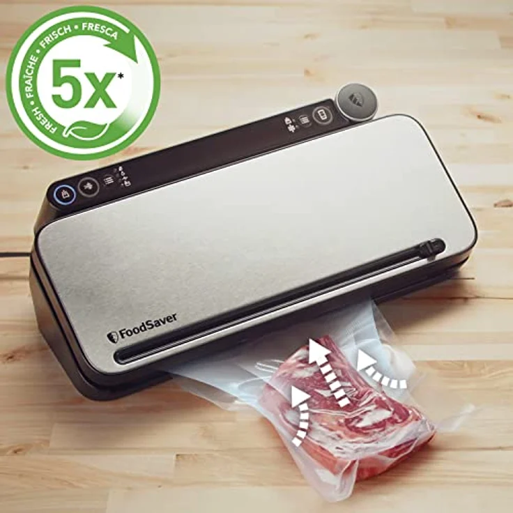 Nital FoodSaver VS3190X Mehrzweck-Vakuumiersystem, Vakuumierer, inkl. 1 Vakuumrolle, 4 Vakuumbeuteln, 4 Vakuum-Verschlussbeutel, edelstahl, schwarz – Bild 4