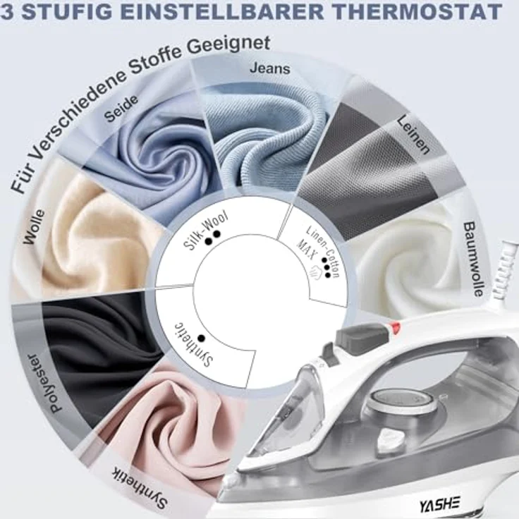 YASHE 2300W Dampfbügeleisen mit Antihaft Bügelsohle, 300ml Wassertank, 25 g/min Dampfleistung, 150 g/min Dampfstoß, Selbstreinigung, Anti-Kalk & Tropf-Stopp-Funktion – Bild 2