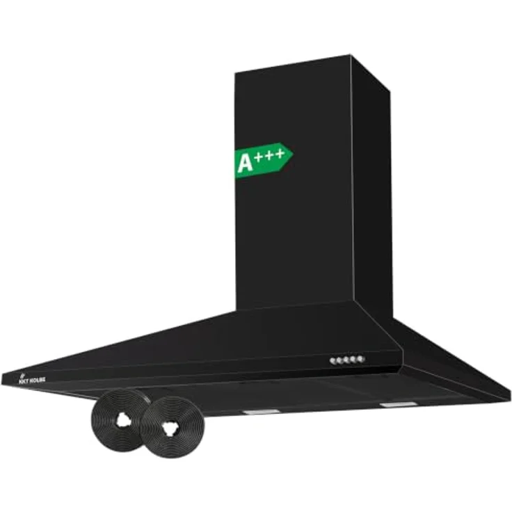 KKT KOLBE Dunstabzugshaube KAIRO9005S, 90 cm Schwarz, Umluft/Abluft, 3 Leistungsstufen, LED-Beleuchtung, Druckknopf-Bedienung, inkl. Kohlefilter – Bild 1