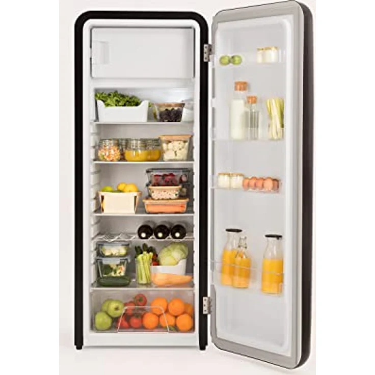 CREATE RETRO FRIDGE 150 GOLD Kühlschrank mit Gefrierfach, 281L, Schwarz mit goldenem Griff, 150 cm, 3 Ablagen, Temperaturregelung, niedriger Energieverbrauch – Bild 2