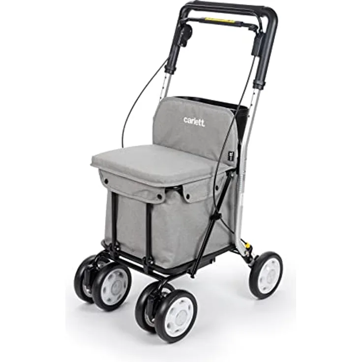 Carlett - Einkaufswagen und Gehhilfe mit Sitz für ältere Menschen - 4-rädriger Faltbarer Supermarkt-Trolley mit Abnehmbarer Einkaufstasche 29L/15kg und Ablagefach - hellgrau