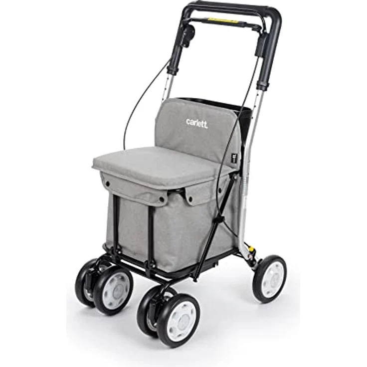 Carlett - Einkaufswagen und Gehhilfe mit Sitz für ältere Menschen - 4-rädriger Faltbarer Supermarkt-Trolley mit Abnehmbarer Einkaufstasche 29L/15kg und Ablagefach - hellgrau – Bild 1