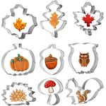 WEDNOK 9pcs Herbst Ausstechformen Erntedankfest Ausstecher Blätter Keksausstecher Edelstahl DIY Plätzchenausstecher mit Ahornblatt Eichenblatt Eichhörnchen Eichel Igel Kürbis für Keks Fondant Backen