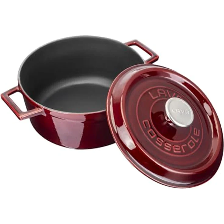 LAVA Gusseisentopf mit Deckel, emailliert, Ø 24 cm, 4,49 Liter, Rot, backofengeeignet, spülmaschinengeeignet, energiesparend – Bild 2