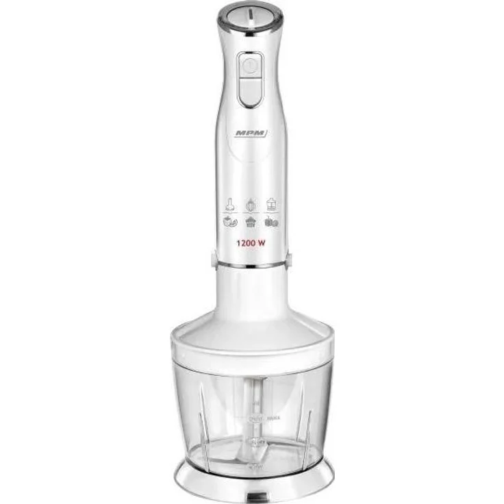 MPM Plakiklis Blenderis MBL-36, Standmixer mit 1200 Watt Leistung, Vakuum-Mixtechnik und spülmaschinenfesten Teilen, Weiss