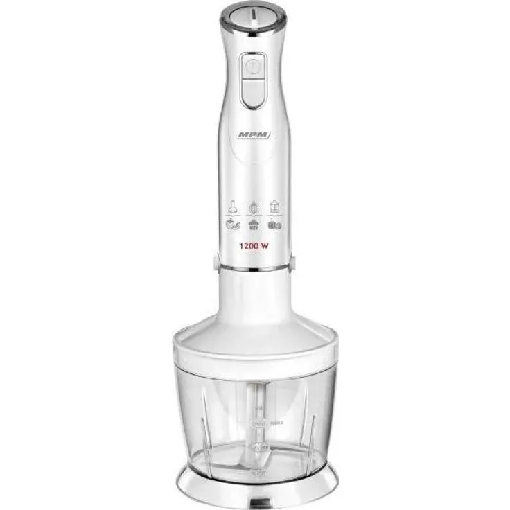 MPM Plakiklis Blenderis MBL-36, Standmixer mit 1200 Watt Leistung, Vakuum-Mixtechnik und spülmaschinenfesten Teilen, Weiss