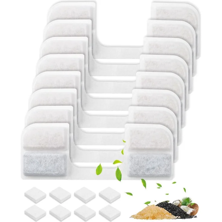 MyfatBOSS Ersatzfilter für FEELNEEDY FN-W17 Katzenbrunnen, 8+8 Stück Aktivkohle Wasserfilter mit Pumpenschwamm, BPA-frei