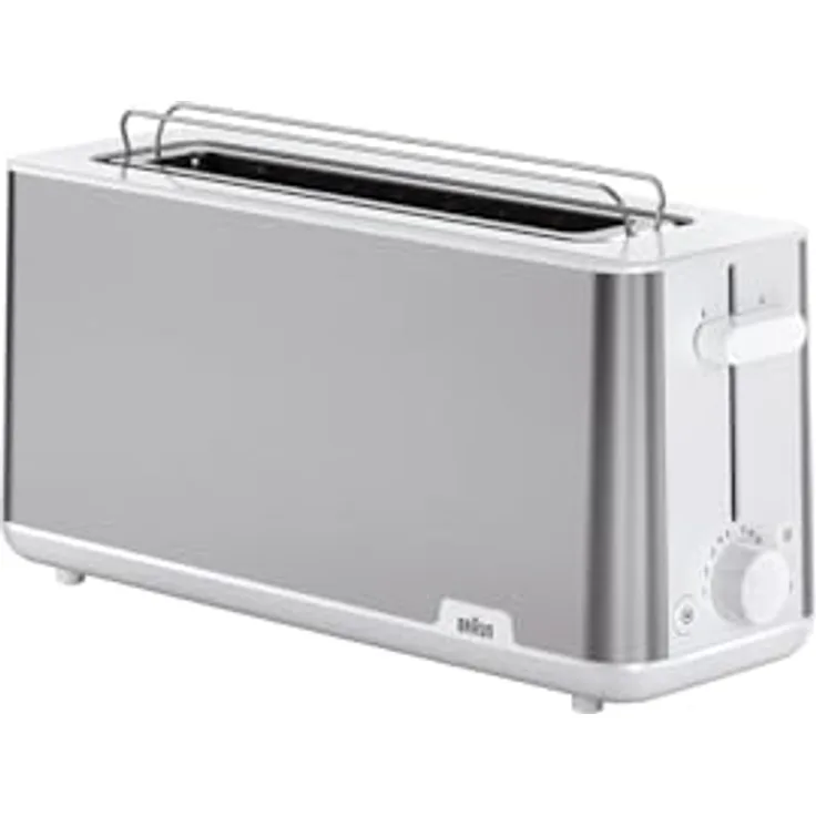 Braun Toaster PurShine HT 1610 WH, 25cm Brot Schlitz, 8 Bräunungsgrade, Aufwärm- & Auftaufunktion, Brötchenaufsatz, Krümelfach, 1030W, Weiß