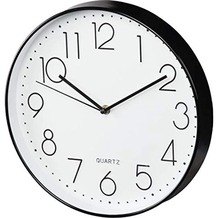Hama Wanduhr „Elegance“ ohne Tickgeräusche (Küchenuhr oder Wohnzimmeruhr mit schleichendem Sekundenzeiger, großer Durchmesser 30 cm mit großem Ziffernblatt, Tiefe 4 cm, mit Batterie) schwarz/weiß – Bild 1