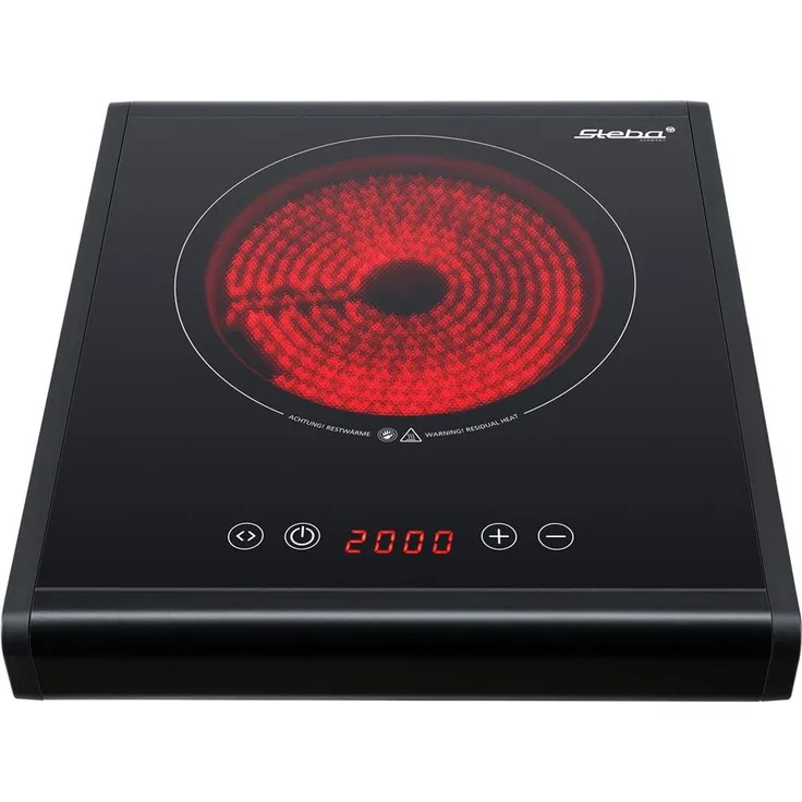 Steba Einzelkochplatte HK 25, Glaskeramik Kochfeld, 2000W, Timer, Touch Control, schwarz