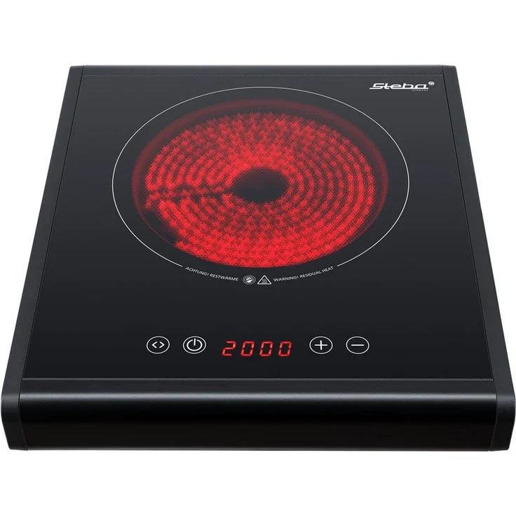 Steba Einzelkochplatte HK 25, Glaskeramik Kochfeld, 2000W, Timer, Touch Control, schwarz