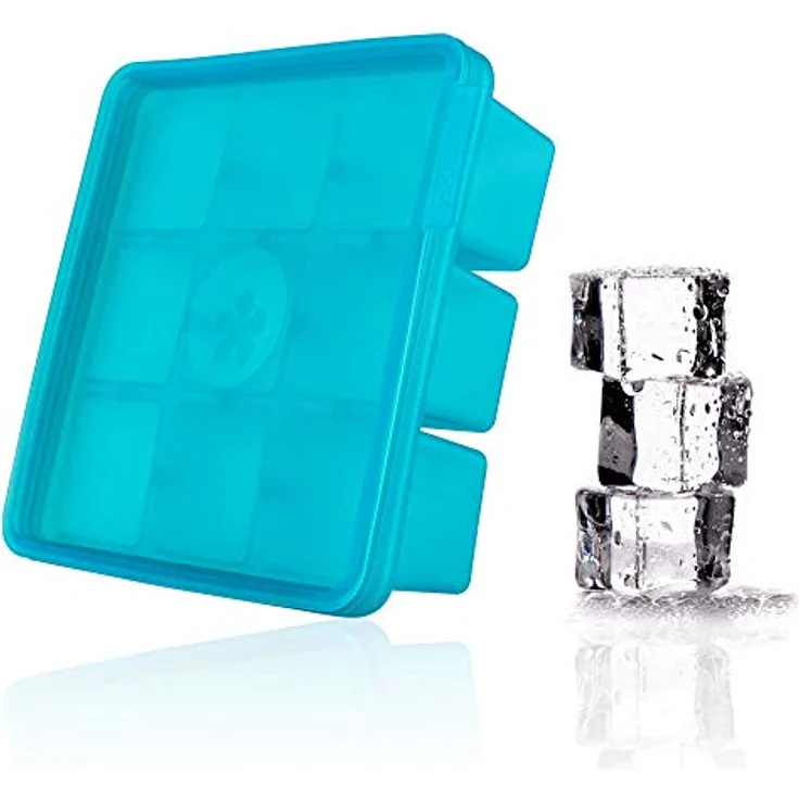 Kochblume Eiswürfelform, großer Silikon Eiswürfelbehälter mit Deckel, BPA-frei und stapelbar, 600 ml, türkis – Bild 1