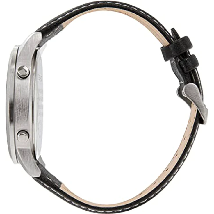 Zeit-Bar Funk-Armbanduhr Herren, Metallgehäuse, LED-Digitalanzeigen, Echtleder-Armband, schwarz – Bild 3