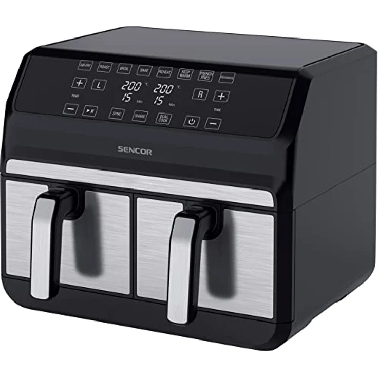 Sencor Luftfritteuse Air Fryer Doppelfach, 8 l Kapazität, 1700 W, berührbare Steuerung, bereitet in 3 Minuten, Silber – Bild 1
