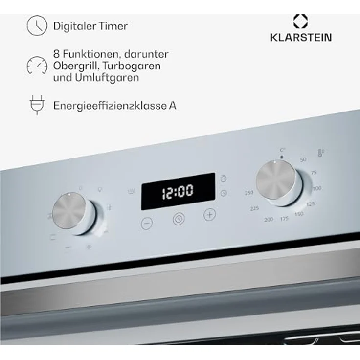 Klarstein SpaceSmart Einbaubackofen 41 L, 8 Funktionen, Dampfreinigung, Digitaler Timer, Energieklasse A, Kompaktes Design – Bild 4