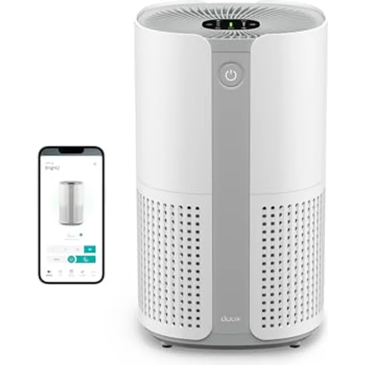Duux Bright 2, Smart Luftreiniger mit 210 CADR, automatisierter Luftqualitätsanzeige, Ionisator und 99,97% Filterung bis 42m² - Weiß