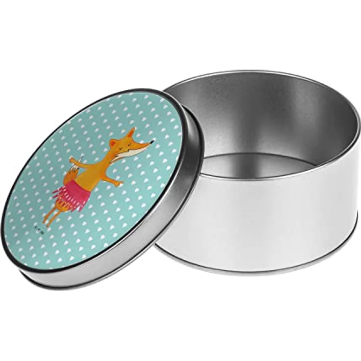 Mr. & Mrs. Panda Blechdose rund Fuchs Ballerina - Türkis Pastell - Vorratsdose mit Deckel, Metallboxen – Bild 4