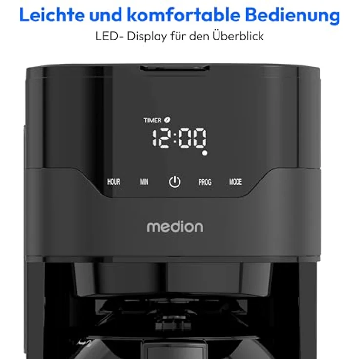 MEDION MD18458 Kaffeemaschine mit Thermoskanne und Timer, 8 Tassen, 1,2 Liter, 900 Watt, schwarz – Bild 5