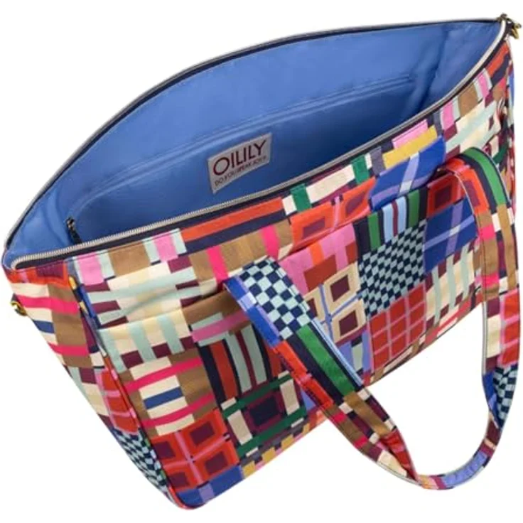 Oilily Tartan Tape Wynda Shopper Tasche, 31 cm, Mehrfarbig mit praktischen Fächern und verstellbarem Umhängeriemen – Bild 4