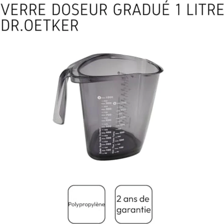 Dr. Oetker Messbecher 1000ml, Messkanne aus robustem Kunststoff, dreiecksförmiger Messbecher mit vielfältiger Skalierung, auch internationale Maßangaben, (Maße: 19x16x12,5 cm), (Farbe nicht wählbar: blau oder transparent), Menge: 1 Stück – Bild 4