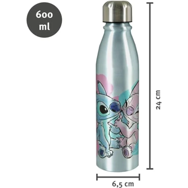 Undercover Stitch Aluminium Trinkflasche 600ml Silber mit Schraubverschluss Kindergerecht Individuelles Design – Bild 2
